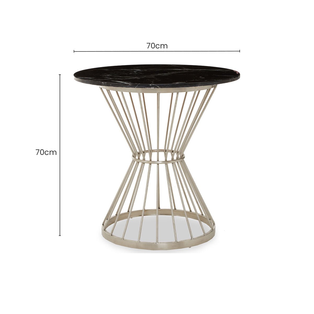Hourglass Dining Table with Black Marble Top and Silver Base, Anzio - Joe’s Haven