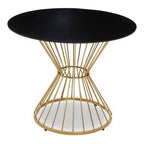 Hourglass Dining Table with Black Glass Top and Gold Base, Anzio - Joe’s Haven