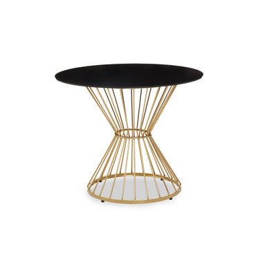 Hourglass Dining Table with Black Glass Top and Gold Base, Anzio - Joe’s Haven