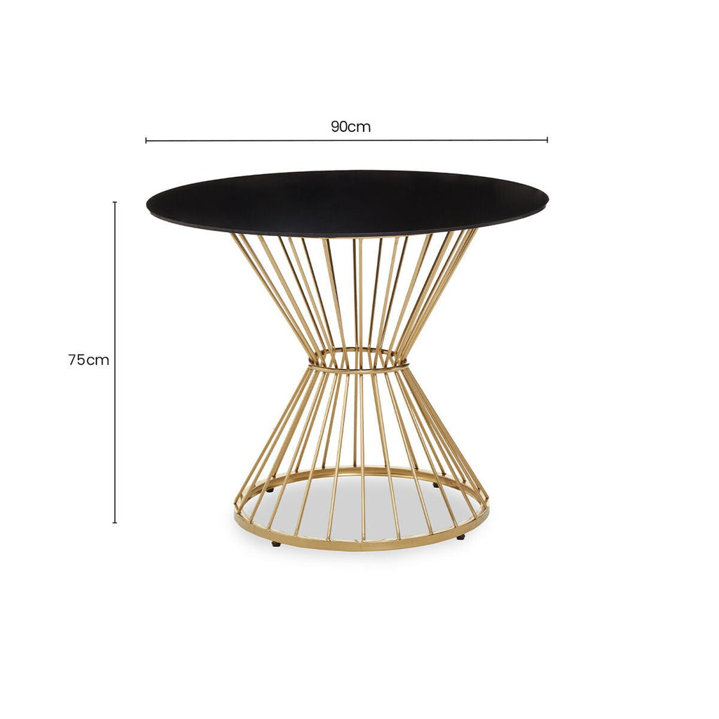 Hourglass Dining Table with Black Glass Top and Gold Base, Anzio - Joe’s Haven