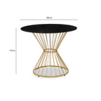 Hourglass Dining Table with Black Glass Top and Gold Base, Anzio - Joe’s Haven