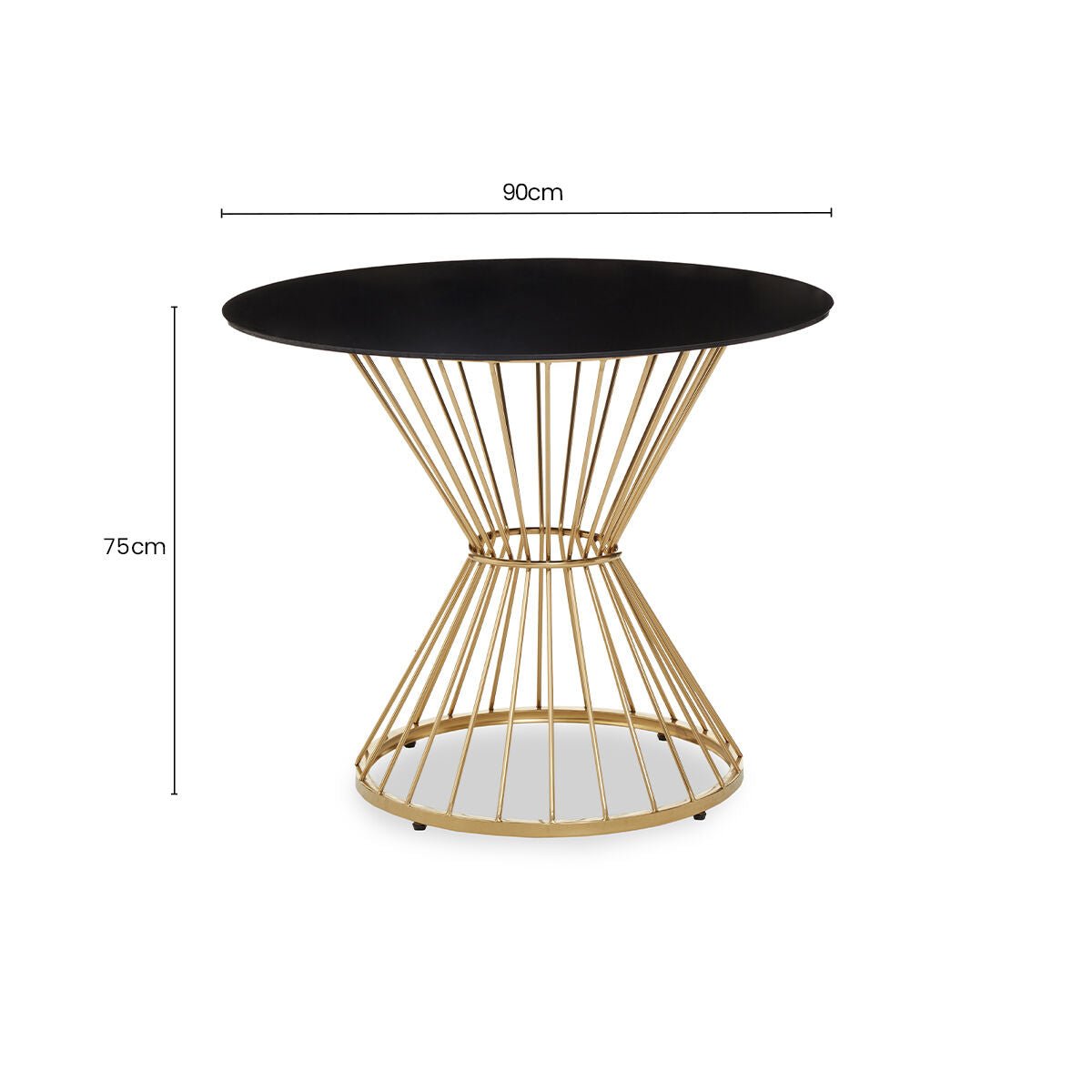 Hourglass Dining Table with Black Glass Top and Gold Base, Anzio - Joe’s Haven