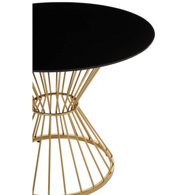 Hourglass Dining Table with Black Glass Top and Gold Base, Anzio - Joe’s Haven