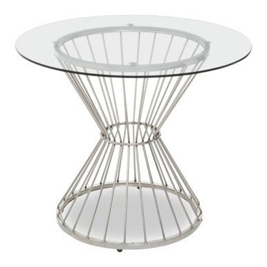 Hourglass Dining Table with Clear Glass Top and Silver Base, Anzio - Joe’s Haven