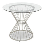 Hourglass Dining Table with Clear Glass Top and Silver Base, Anzio - Joe’s Haven