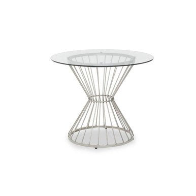 Hourglass Dining Table with Clear Glass Top and Silver Base, Anzio - Joe’s Haven