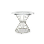 Hourglass Dining Table with Clear Glass Top and Silver Base, Anzio - Joe’s Haven