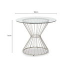 Hourglass Dining Table with Clear Glass Top and Silver Base, Anzio - Joe’s Haven