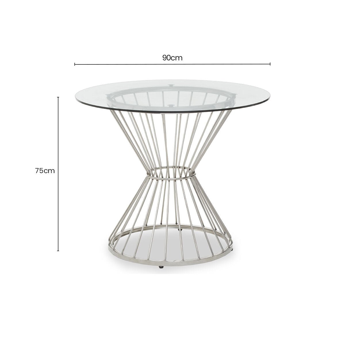 Hourglass Dining Table with Clear Glass Top and Silver Base, Anzio - Joe’s Haven