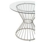 Hourglass Dining Table with Clear Glass Top and Silver Base, Anzio - Joe’s Haven