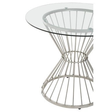Hourglass Dining Table with Clear Glass Top and Silver Base, Anzio - Joe’s Haven