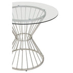 Hourglass Dining Table with Clear Glass Top and Silver Base, Anzio - Joe’s Haven