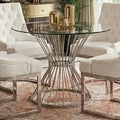 Hourglass Dining Table with Clear Glass Top and Silver Base, Anzio - Joe’s Haven