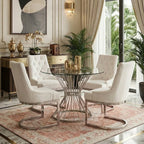Hourglass Dining Table with Clear Glass Top and Silver Base, Anzio - Joe’s Haven