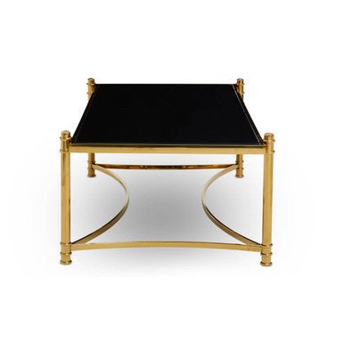 Gold Finish Base Coffee Table with Black Glass Top, Ackley - Joe’s Haven