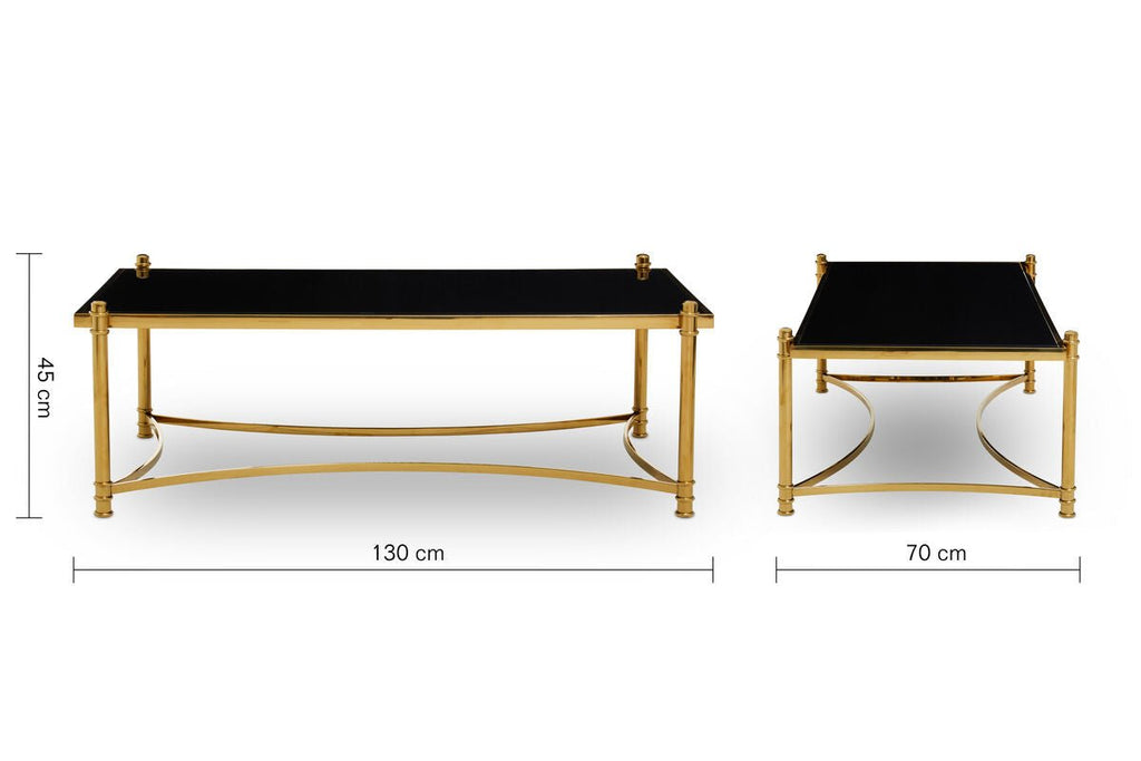 Gold Finish Base Coffee Table with Black Glass Top, Ackley - Joe’s Haven