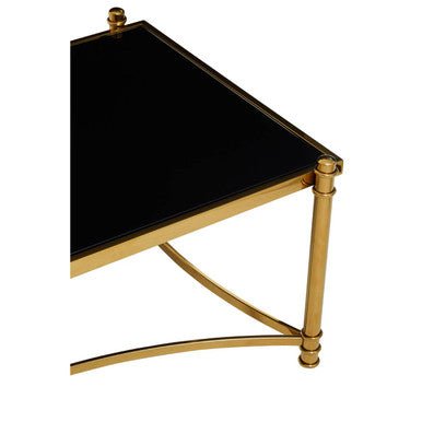 Gold Finish Base Coffee Table with Black Glass Top, Ackley - Joe’s Haven