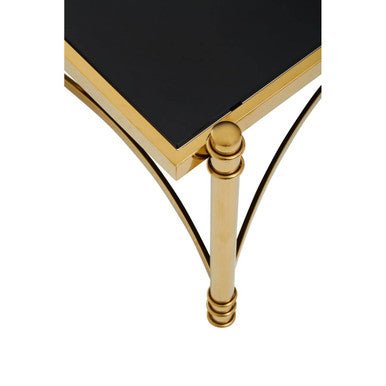 Gold Finish Base Coffee Table with Black Glass Top, Ackley - Joe’s Haven