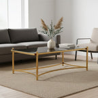 Gold Finish Base Coffee Table with Black Glass Top, Ackley - Joe’s Haven