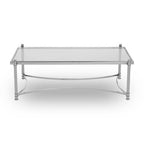 Silver Finish Base Coffee Table with Clear Glass Top, Ackley - Joe’s Haven
