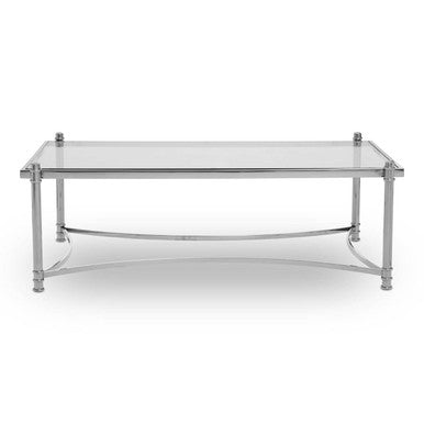 Silver Finish Base Coffee Table with Clear Glass Top, Ackley - Joe’s Haven