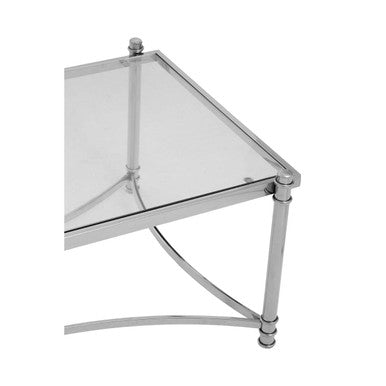 Silver Finish Base Coffee Table with Clear Glass Top, Ackley - Joe’s Haven