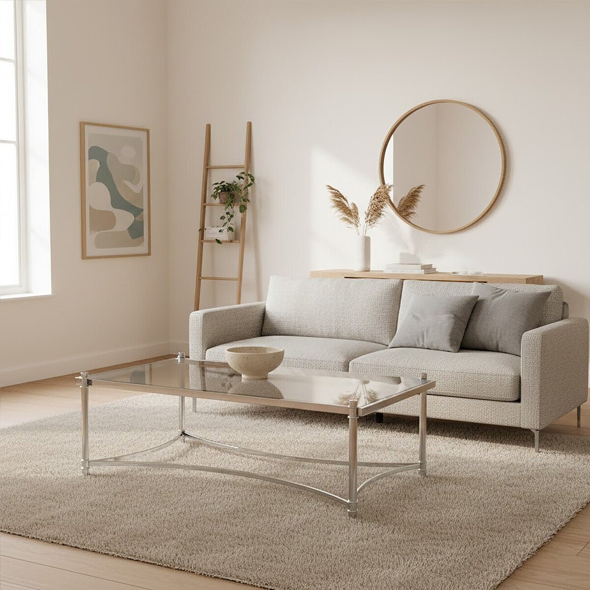 Silver Finish Base Coffee Table with Clear Glass Top, Ackley - Joe’s Haven