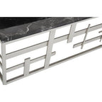 Black Marble Top Coffee Table with Silver Finish Geometric Stainless Steel Base, Aprilia - Joe’s Haven