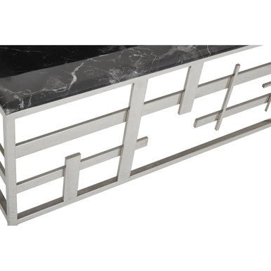Black Marble Top Coffee Table with Silver Finish Geometric Stainless Steel Base, Aprilia - Joe’s Haven