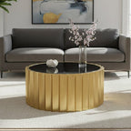 Black Glass Top and Titanium Base Round Coffee Table, Alvaro - Joe’s Haven