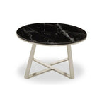 Silver Finish Frame Coffee Table with Round Black Marble Top, Alvaro - Joe’s Haven