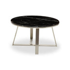 Silver Finish Frame Coffee Table with Round Black Marble Top, Alvaro - Joe’s Haven