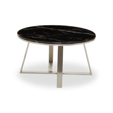 Silver Finish Frame Coffee Table with Round Black Marble Top, Alvaro - Joe’s Haven