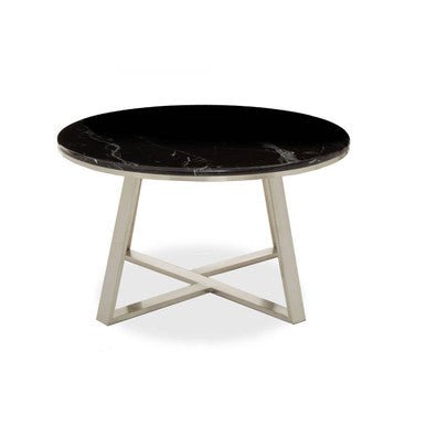 Silver Finish Frame Coffee Table with Round Black Marble Top, Alvaro - Joe’s Haven
