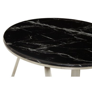 Silver Finish Frame Coffee Table with Round Black Marble Top, Alvaro - Joe’s Haven