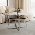 Silver Finish Frame Coffee Table with Round Black Marble Top, Alvaro - Joe’s Haven