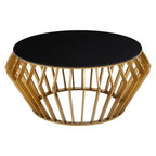 Gold Base Round Coffee Table with Black Glass Top, Ackley - Joe’s Haven