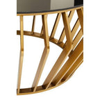 Gold Base Round Coffee Table with Black Glass Top, Ackley - Joe’s Haven