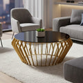 Gold Base Round Coffee Table with Black Glass Top, Ackley - Joe’s Haven