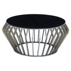 Silver Base Round Coffee Table with Black Glass Top, Ackley - Joe’s Haven