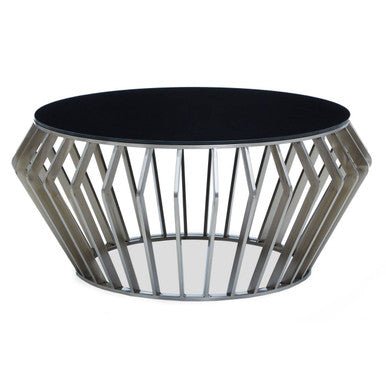 Silver Base Round Coffee Table with Black Glass Top, Ackley - Joe’s Haven