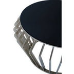 Silver Base Round Coffee Table with Black Glass Top, Ackley - Joe’s Haven