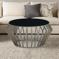 Silver Base Round Coffee Table with Black Glass Top, Ackley - Joe’s Haven