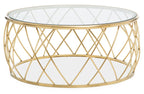 Gold Base Round Coffee Table with Clear Glass Top, Ackley - Joe’s Haven