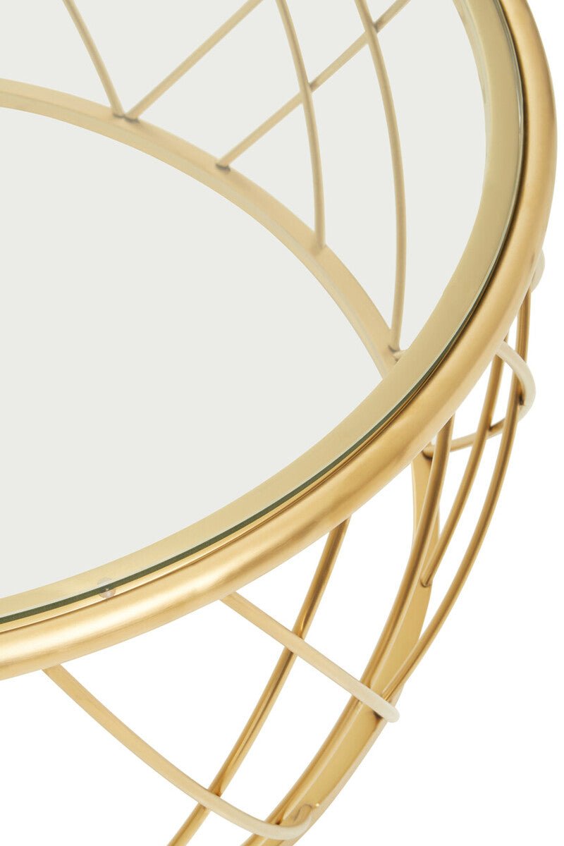 Gold Base Round Coffee Table with Clear Glass Top, Ackley - Joe’s Haven