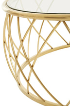 Gold Base Round Coffee Table with Clear Glass Top, Ackley - Joe’s Haven