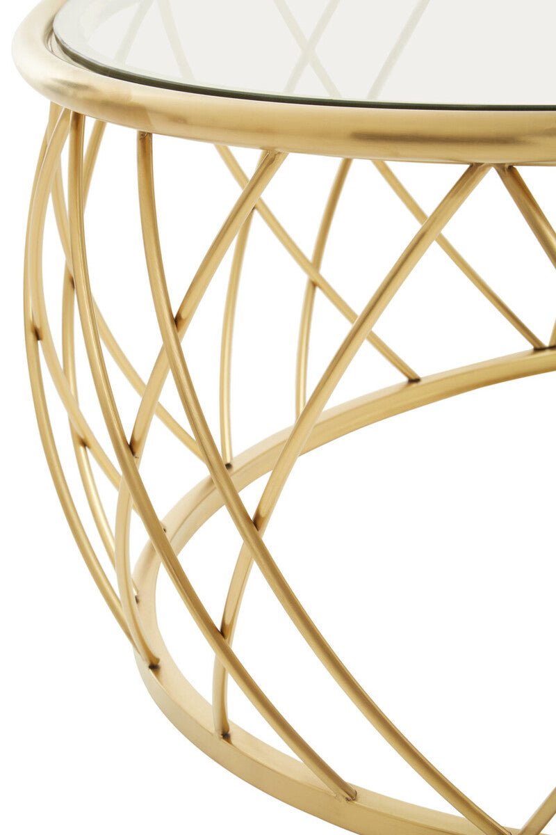Gold Base Round Coffee Table with Clear Glass Top, Ackley - Joe’s Haven