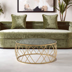 Gold Base Round Coffee Table with Clear Glass Top, Ackley - Joe’s Haven