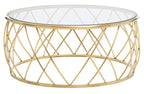 Gold Base Round Coffee Table with Clear Glass Top, Ackley - Joe’s Haven