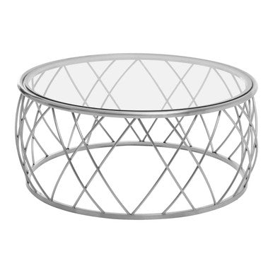 Silver Base Round Coffee Table with Clear Glass Top, Ackley - Joe’s Haven